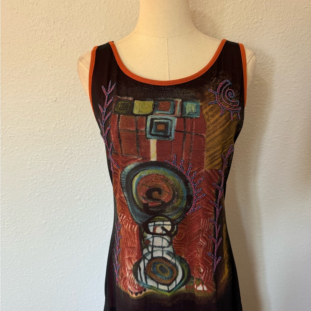 Save The Queen Vintage Brown/Purple/Orange Asymmetrical Dress size Large - Picture 4 of 17